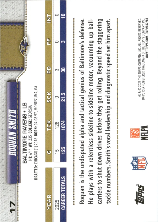 Roquan Smith card back