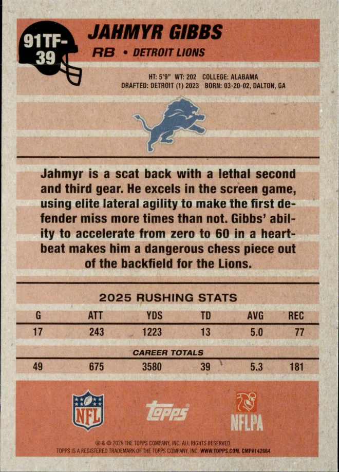 Jahmyr Gibbs card back