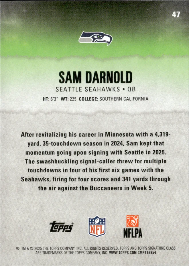 Sam Darnold card back