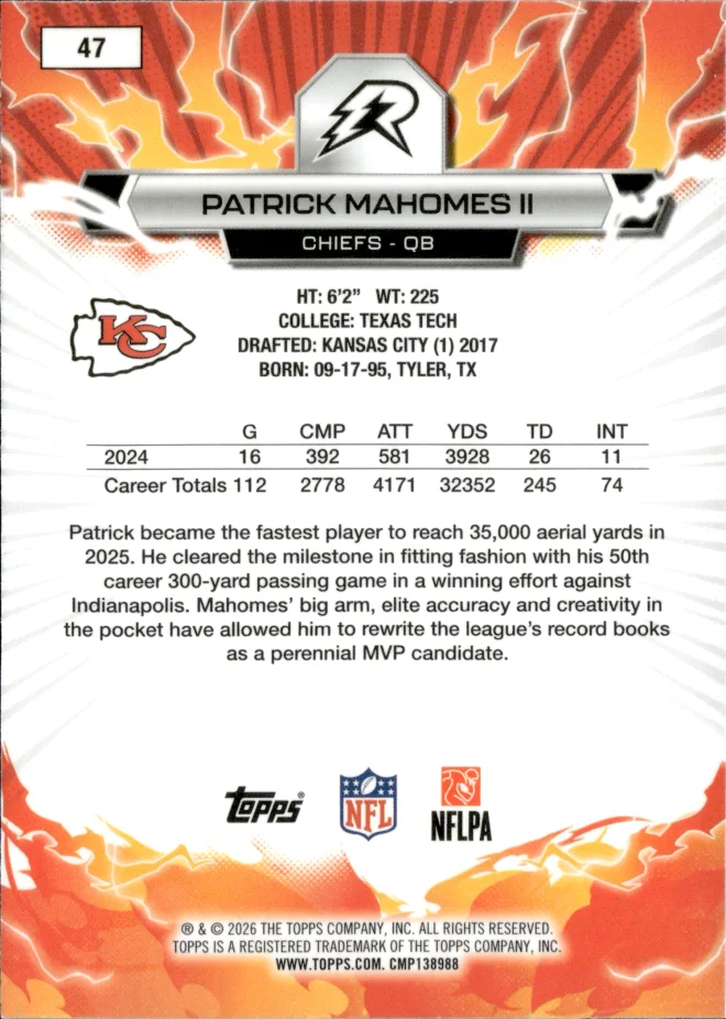 Patrick Mahomes II card back