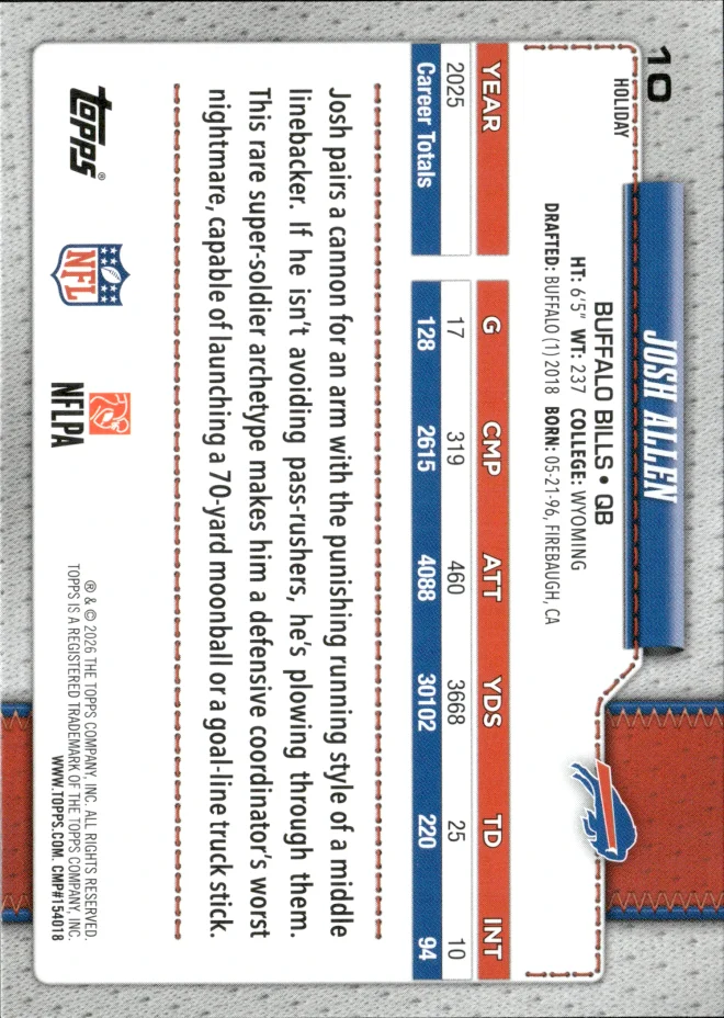 Josh Allen card back