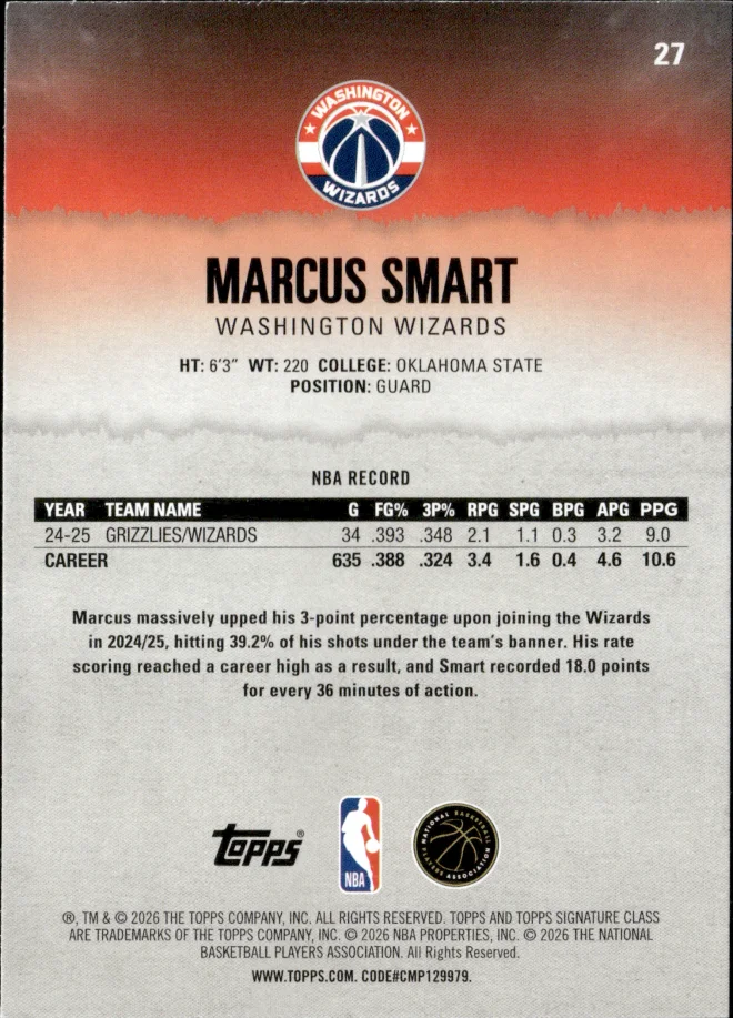 Marcus Smart card back