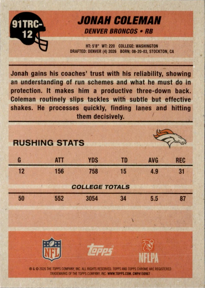 Jonah Coleman card back