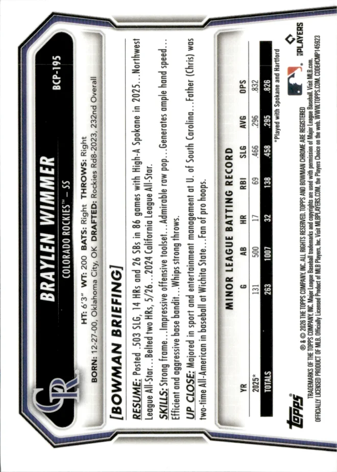 Braylen Wimmer card back