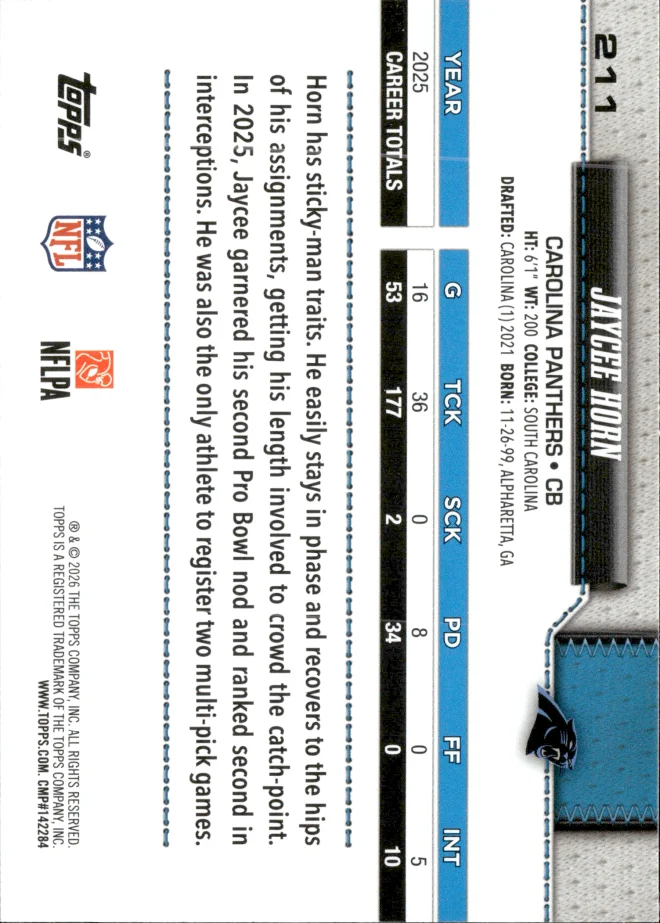 Jaycee Horn card back