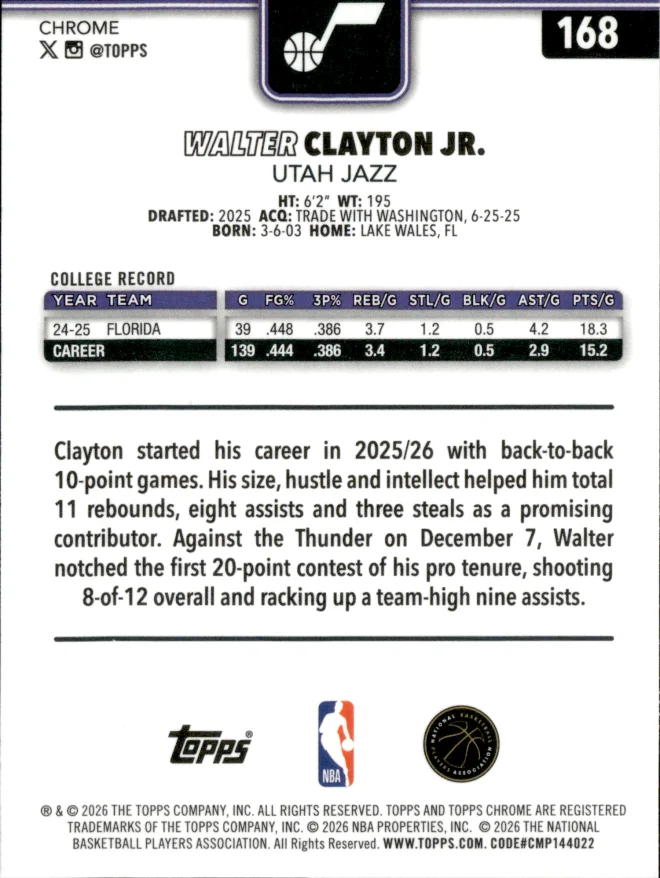 Walter Clayton Jr. card back