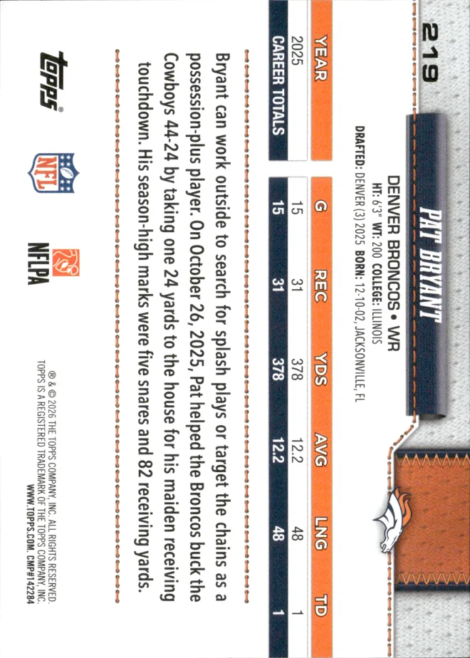 Pat Bryant card back