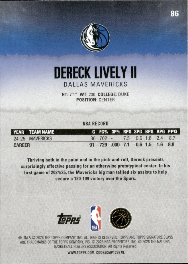Dereck Lively II card back
