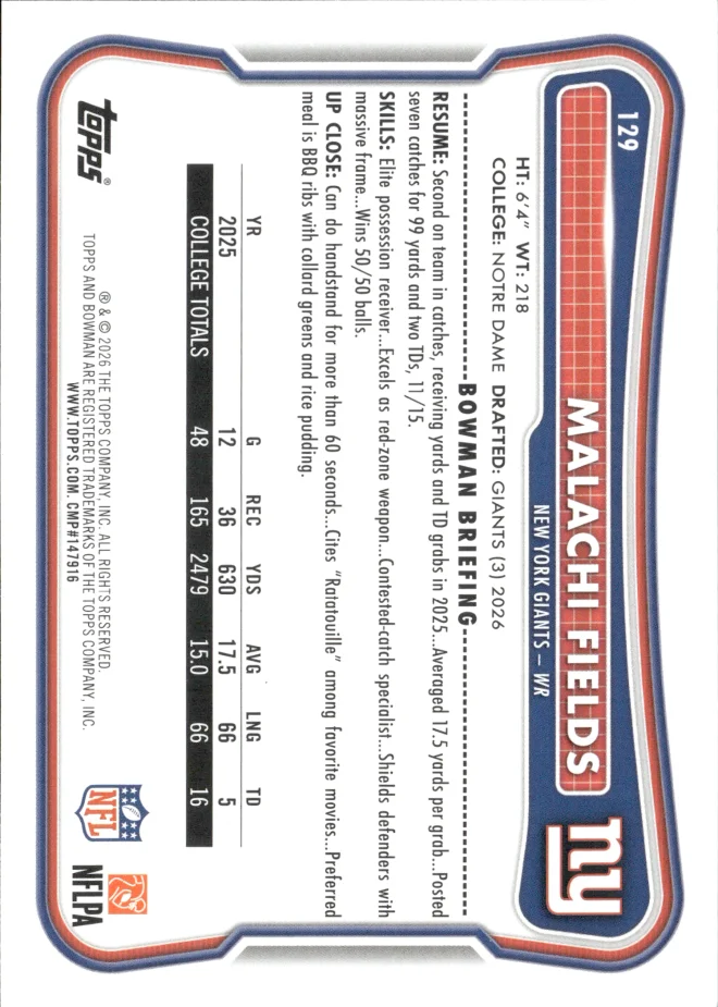 Malachi Fields card back