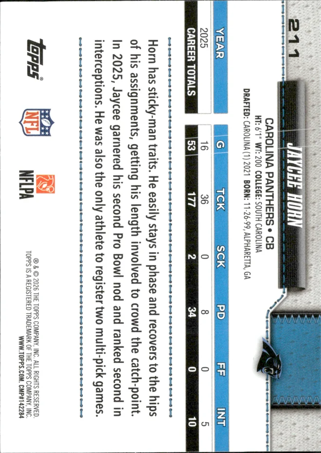 Jaycee Horn card back