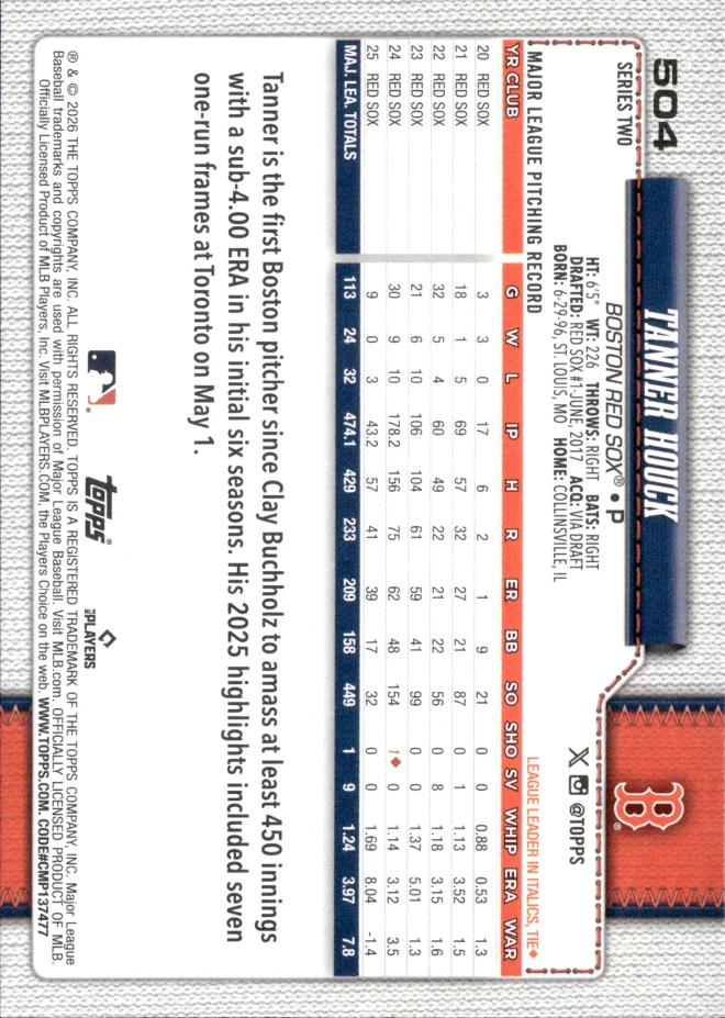 Tanner Houck card back