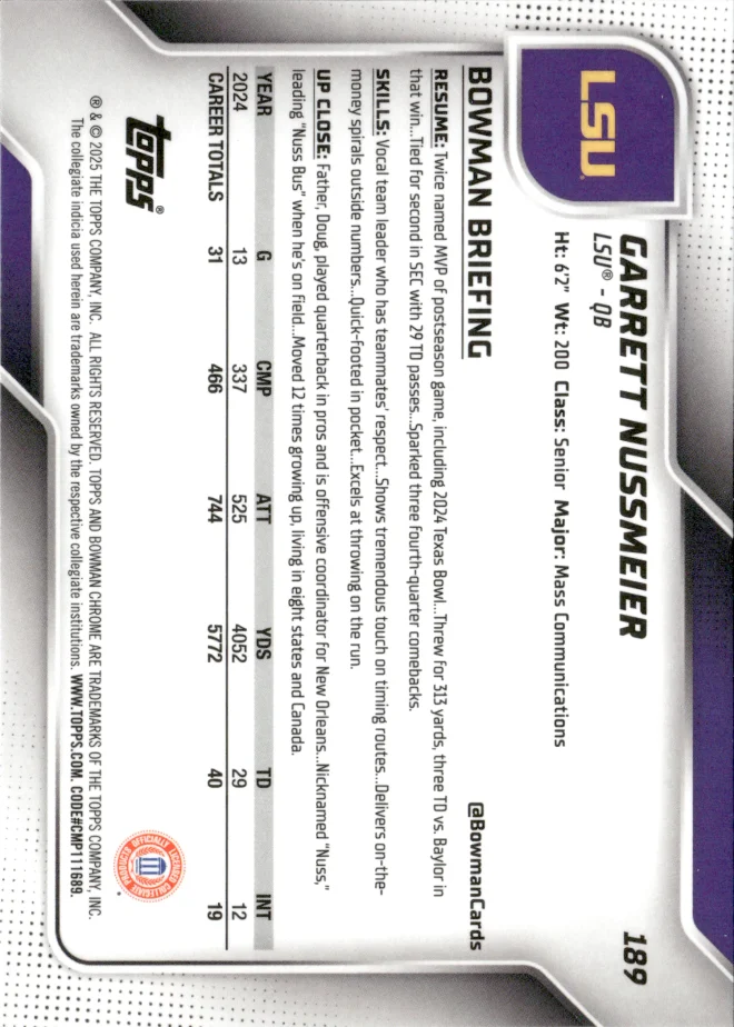 Garrett Nussmeier card back