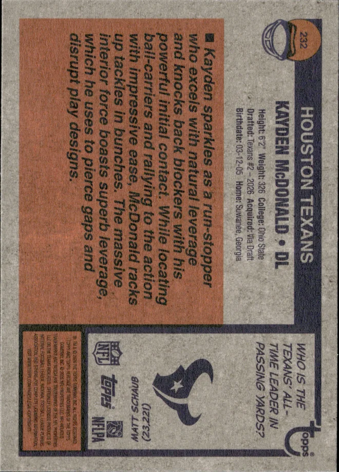 Kayden McDonald card back