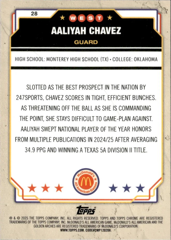 Aaliyah Chavez card back