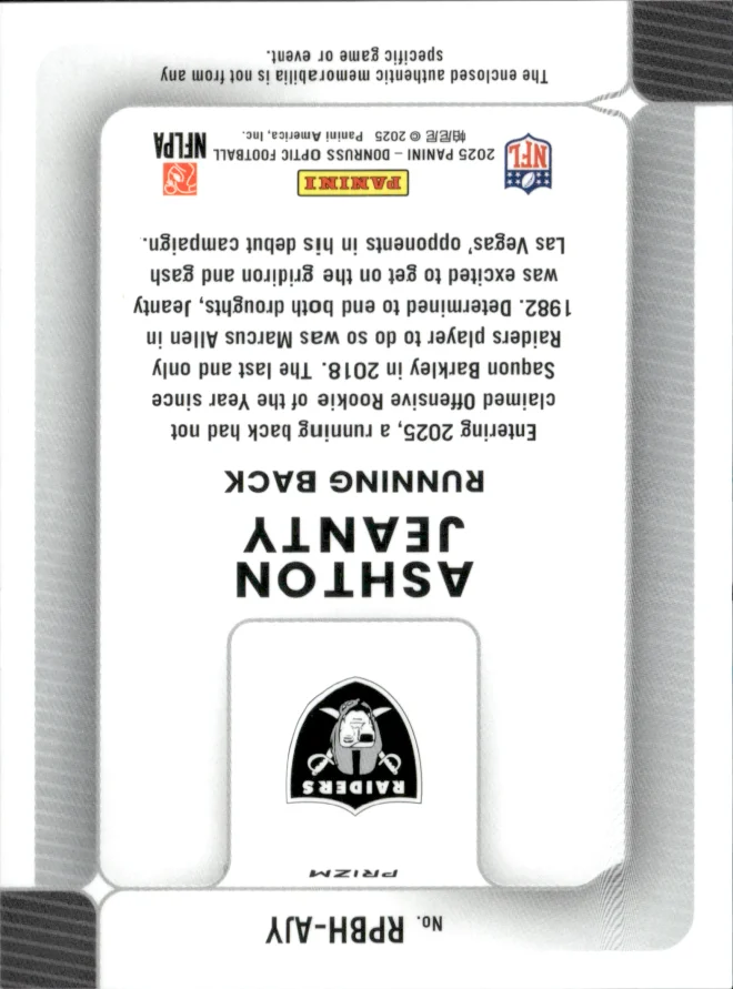 Ashton Jeanty card back