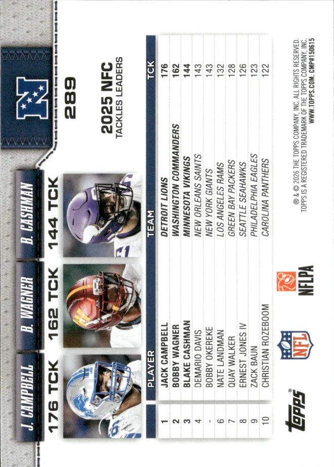 Jack Campbell / Bobby Wagner / Blake Cashman card back