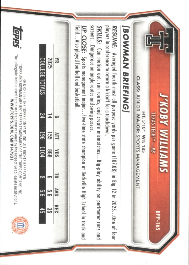 J'Koby Williams card back