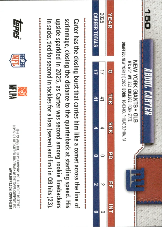 Abdul Carter card back