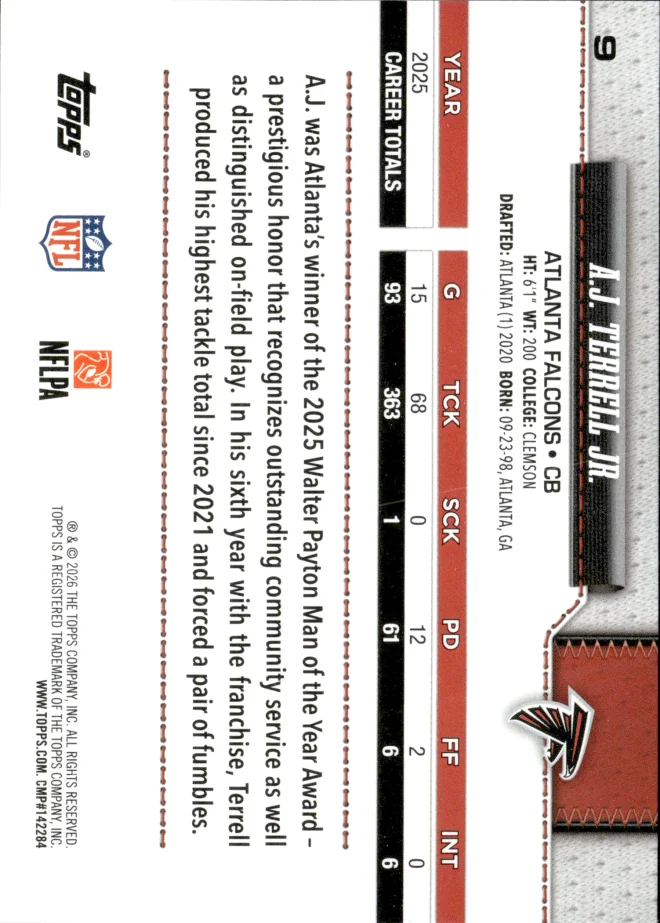 A.J. Terrell Jr. card back