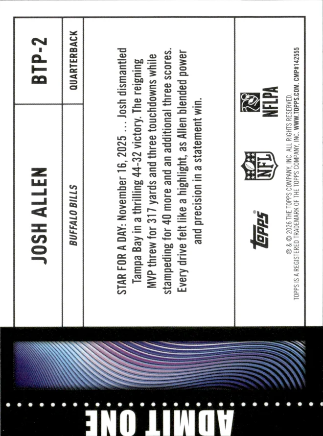 Josh Allen card back