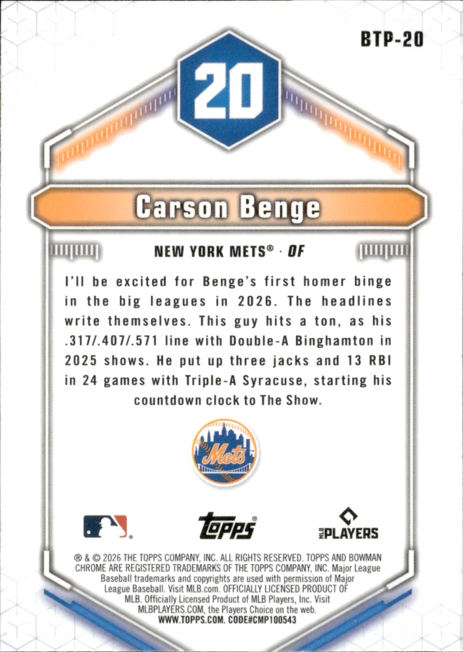 Carson Benge card back