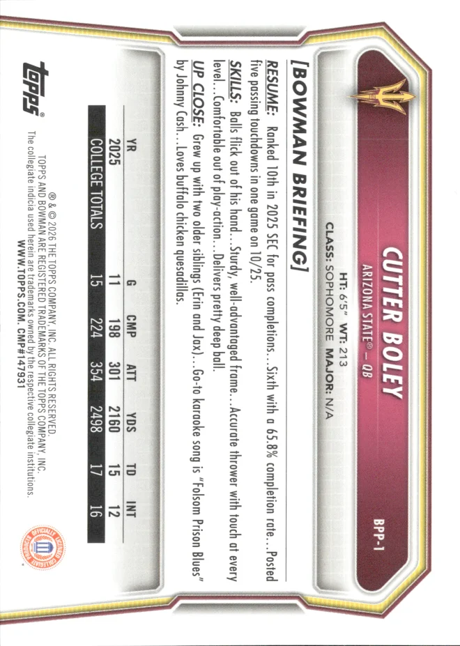 Cutter Boley card back