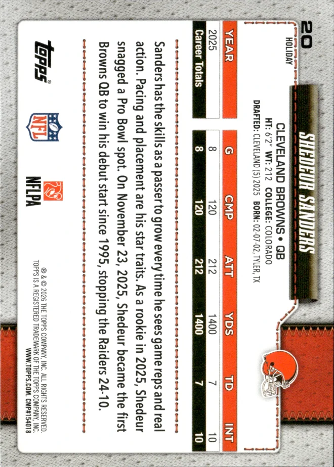 Shedeur Sanders card back