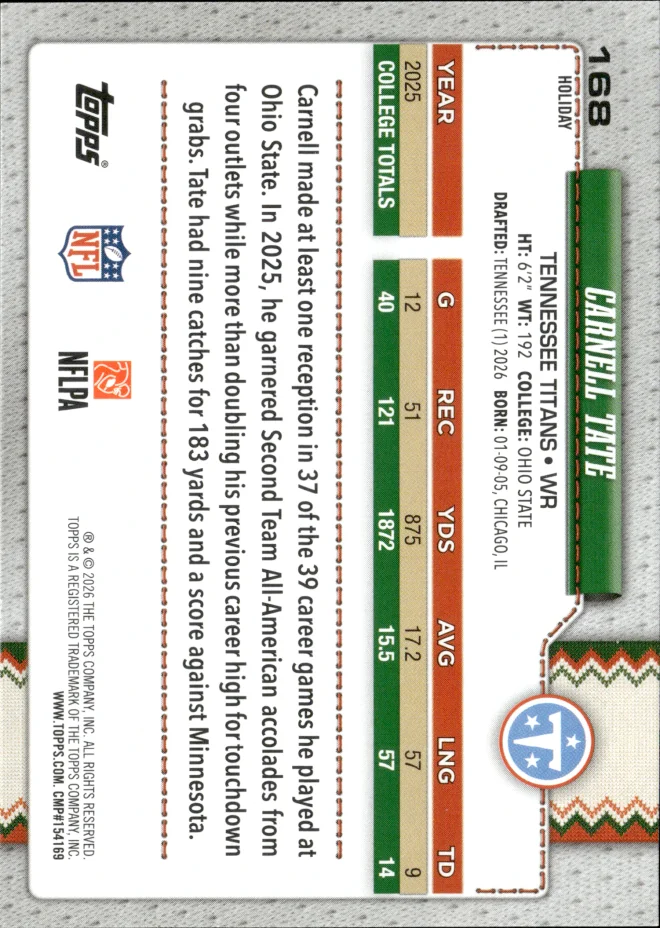 Carnell Tate card back