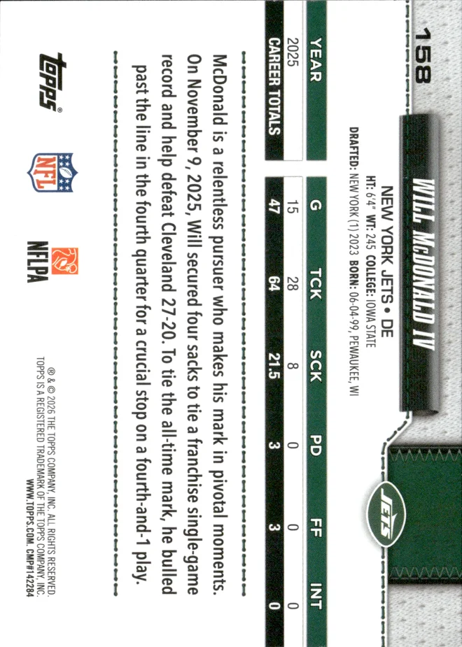 Will McDonald IV card back