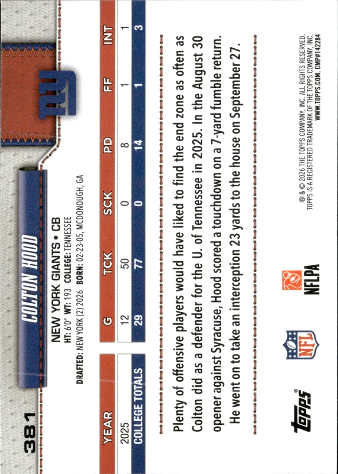Colton Hood card back