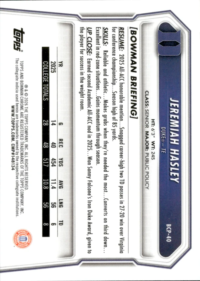 Jeremiah Hasley card back