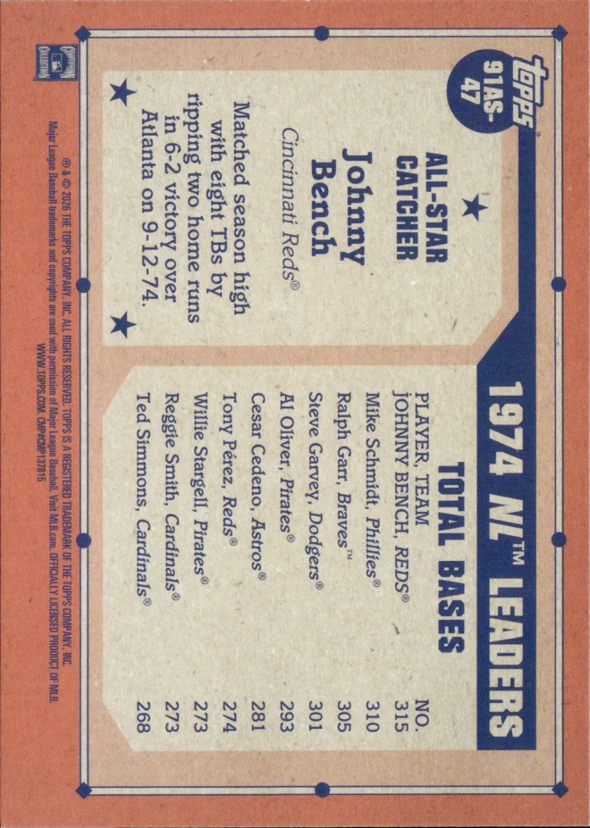 Johnny Bench card back