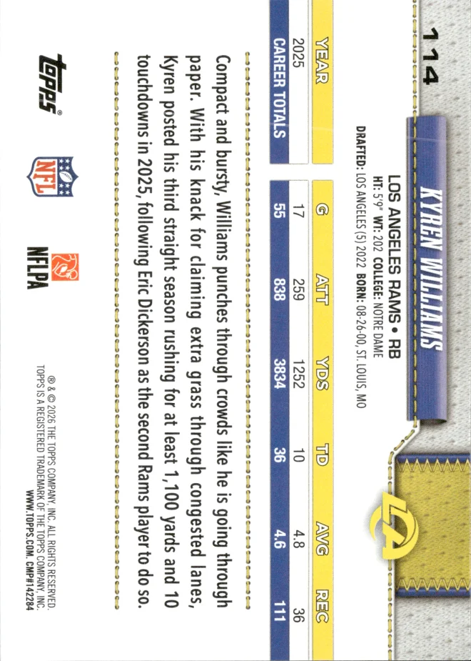 Kyren Williams card back