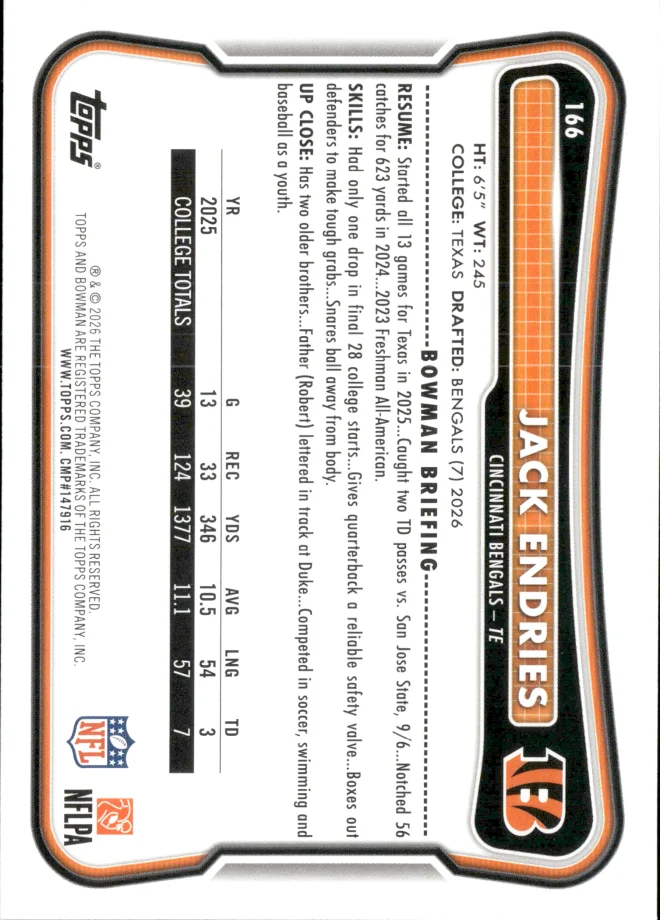 Jack Endries card back