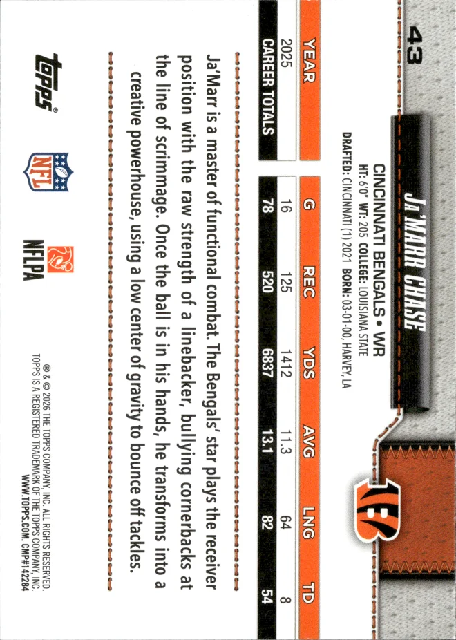 Ja'Marr Chase card back