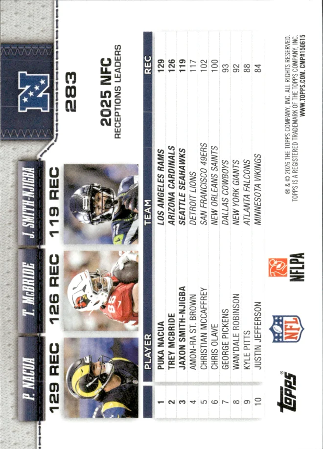 Puka Nacua / Trey McBride / Jaxon Smith-Njigba card back