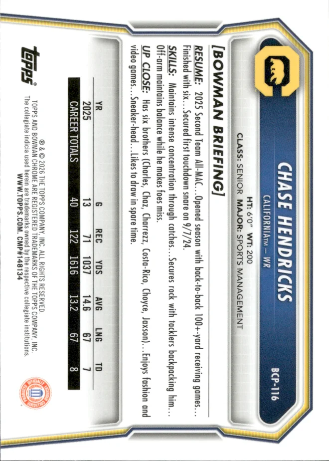 Chase Hendricks card back