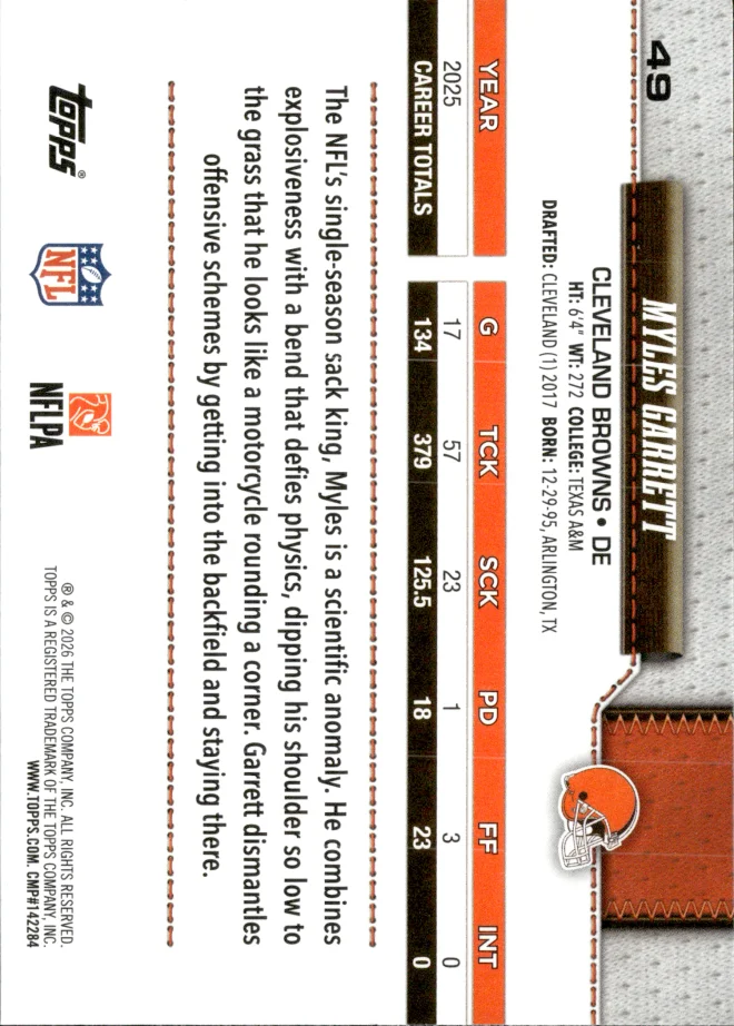 Myles Garrett card back
