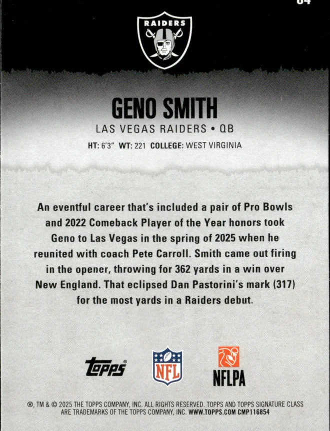 Geno Smith card back