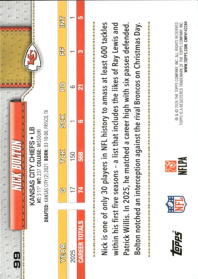 Nick Bolton card back