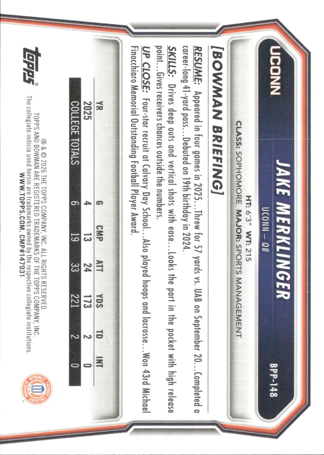 Jake Merklinger card back