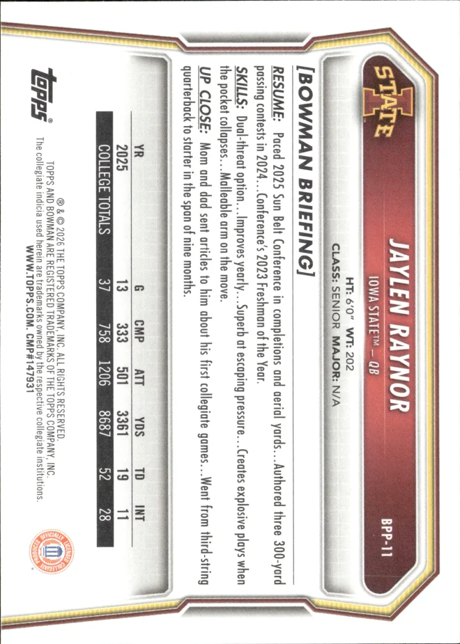 Jaylen Raynor card back