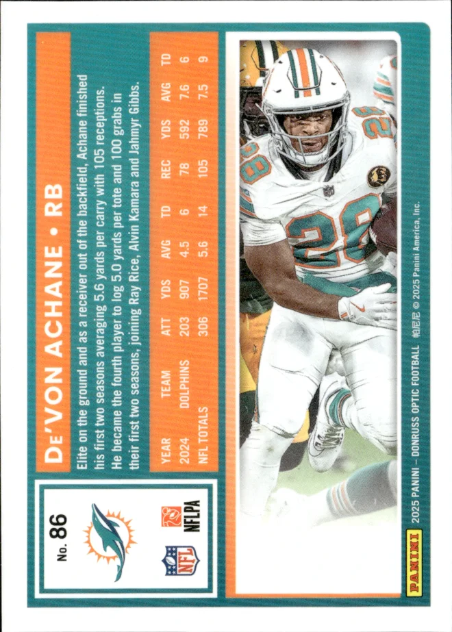 De'Von Achane card back