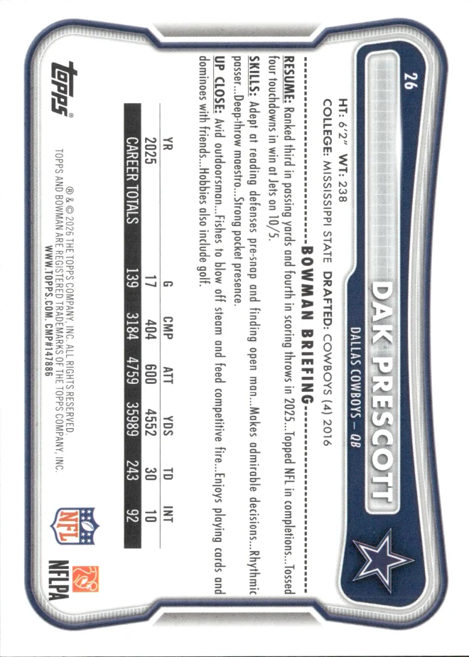 Dak Prescott card back
