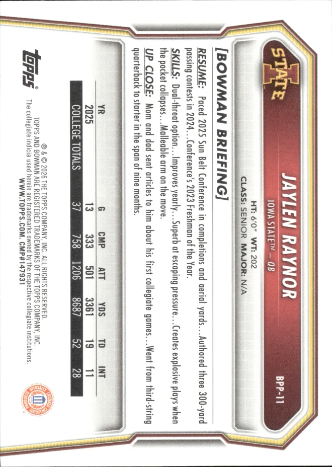 Jaylen Raynor card back