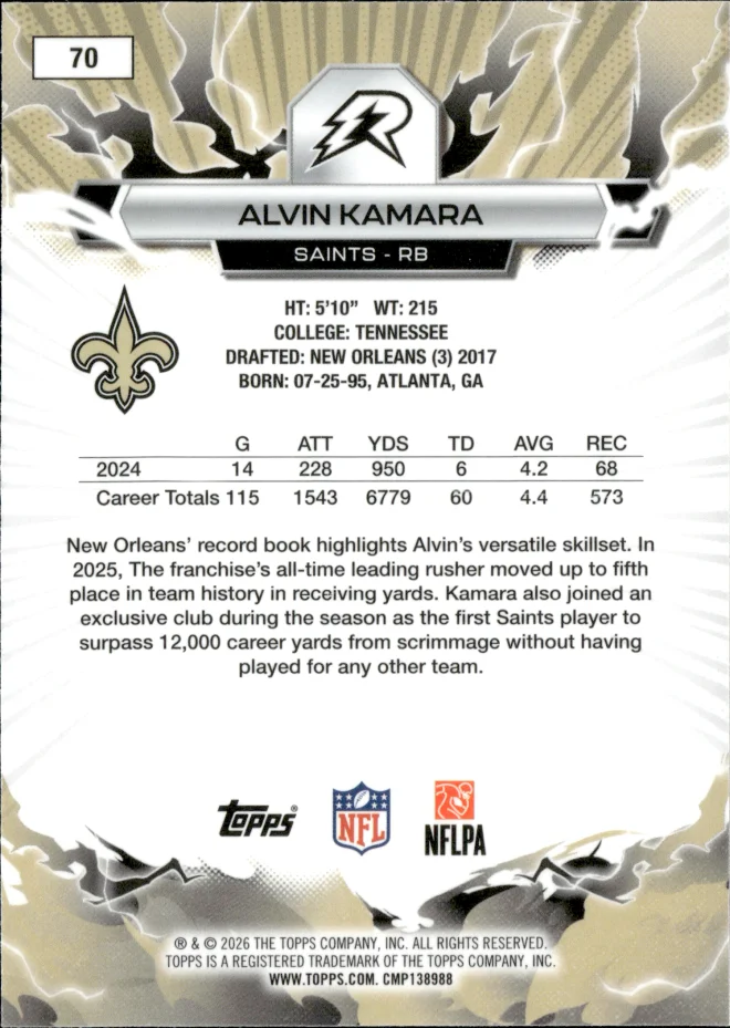Alvin Kamara card back