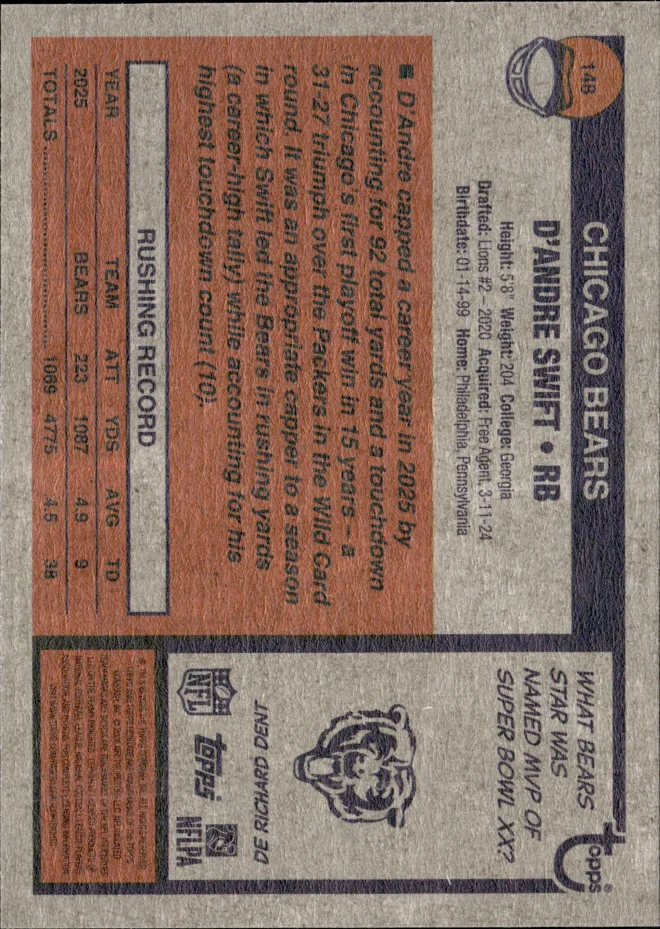 D'Andre Swift card back