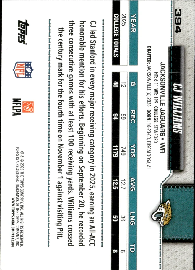 CJ Williams card back