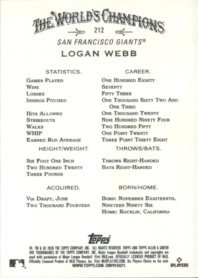 Logan Webb card back