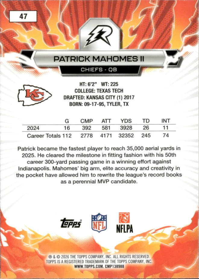 Patrick Mahomes II card back